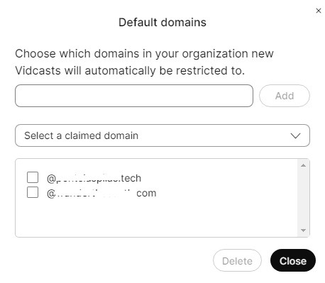 screenshot of default domains window in control hub