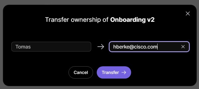 screenshot of transfer ownership dialogue window