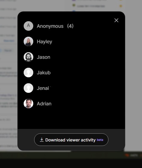 screenshot of a viewer activity dialogue