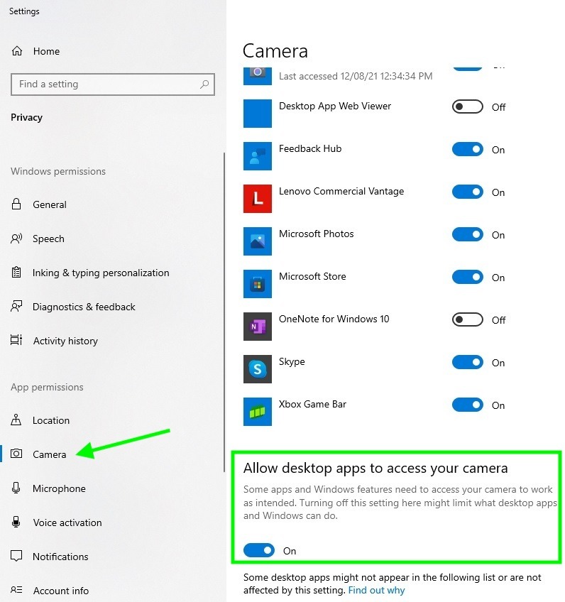 Camera permissions