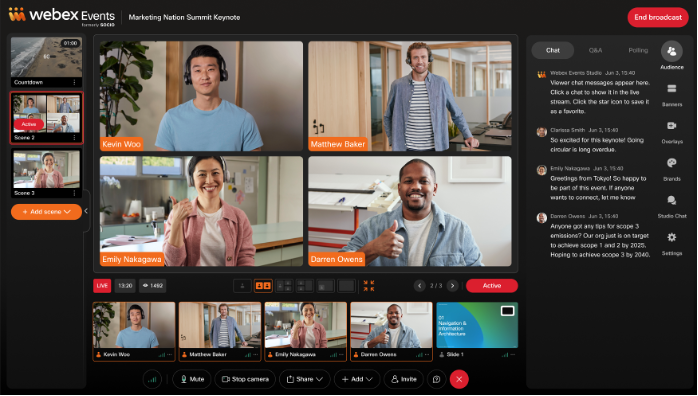 From the new Scenes left-side panel, producers can create, preview, or activate
          scenes