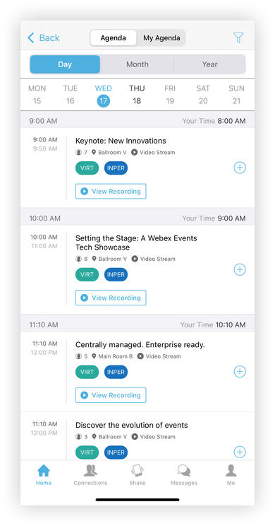An Agenda feature on the Mobile Event App.