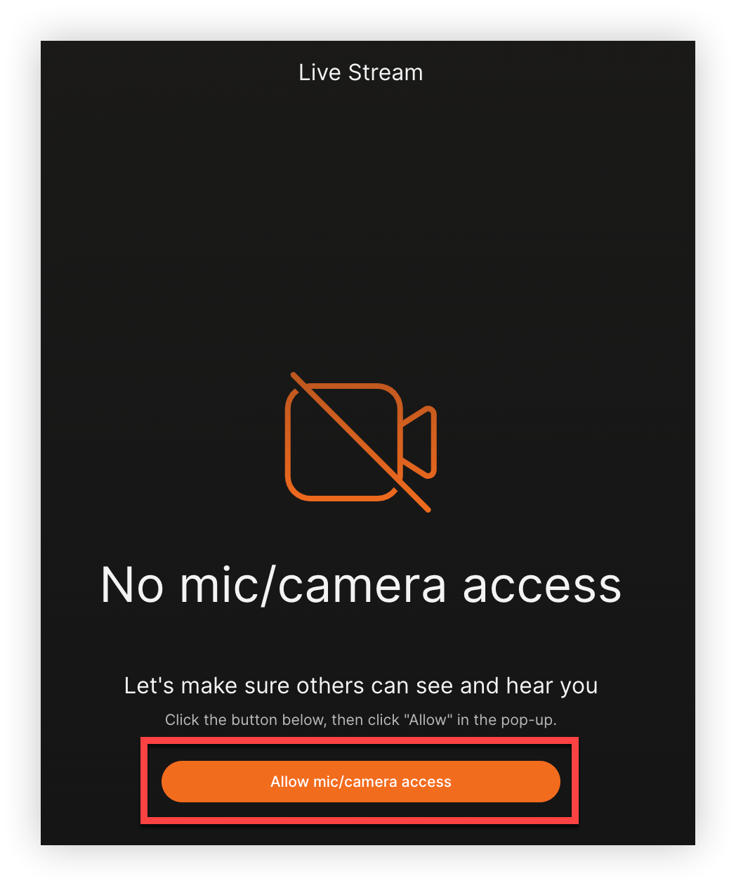 The 'Allow mic/camera access' button.