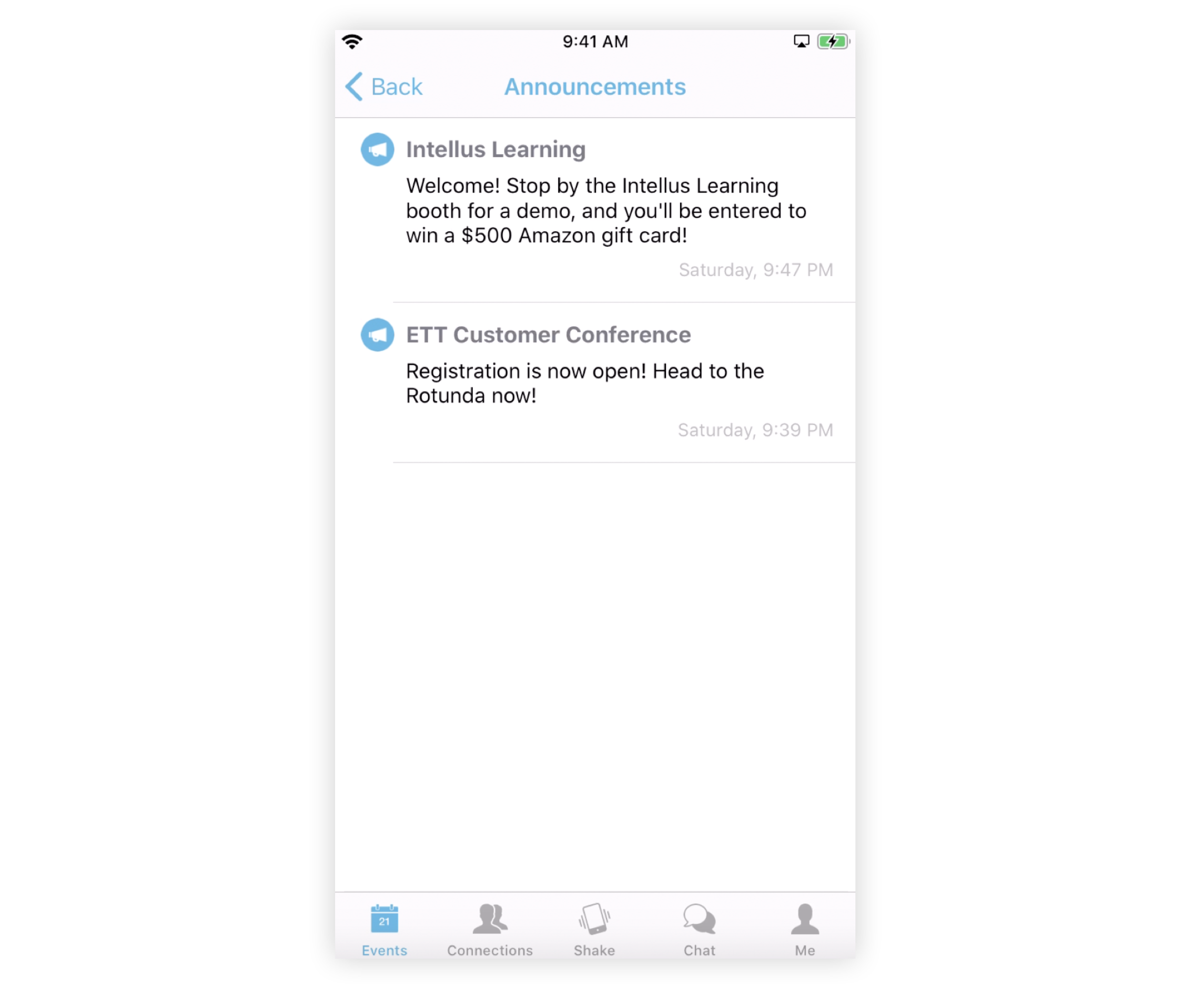 The Announcements page in the Mobile App.