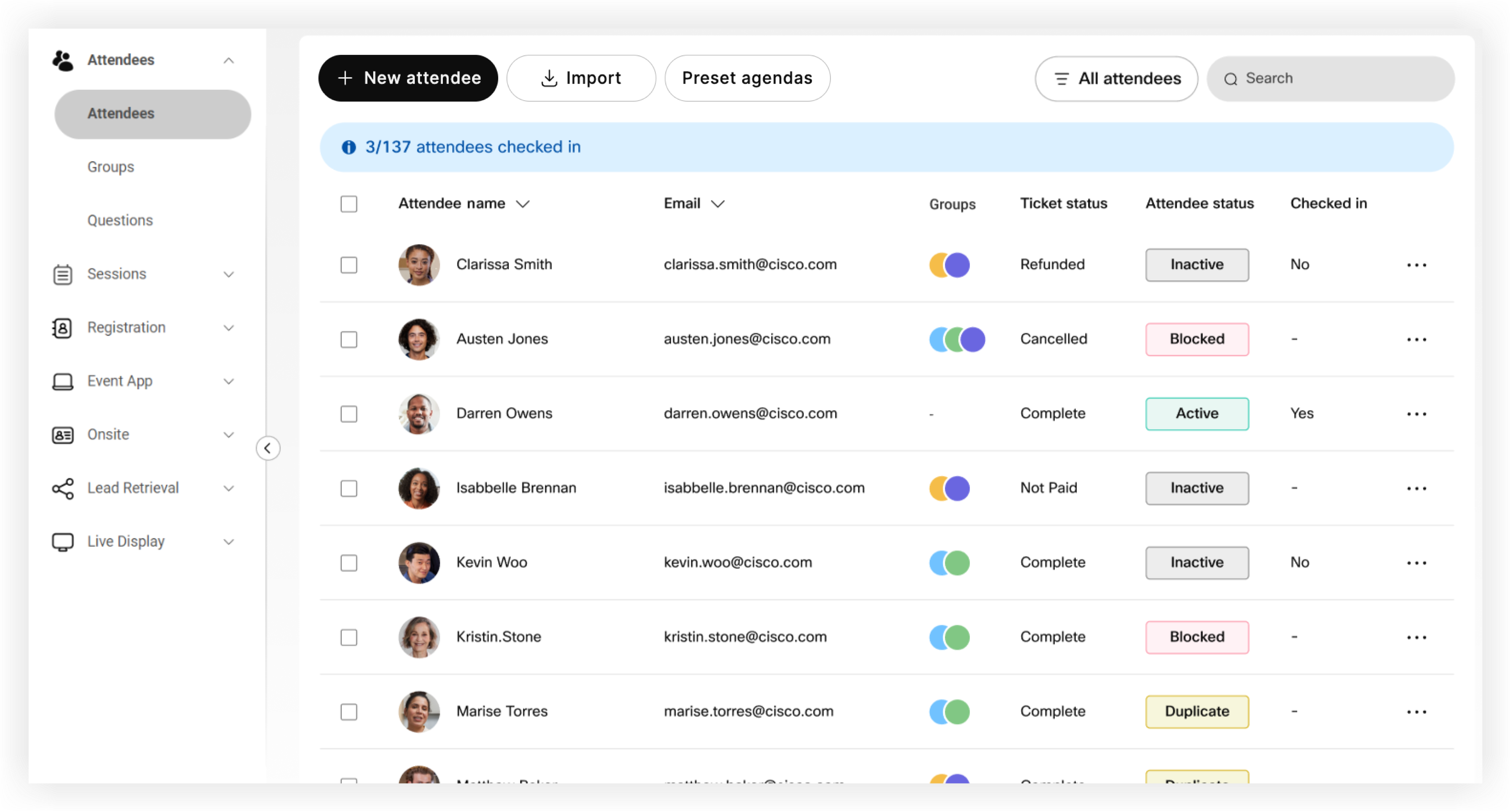 The Attendees page.