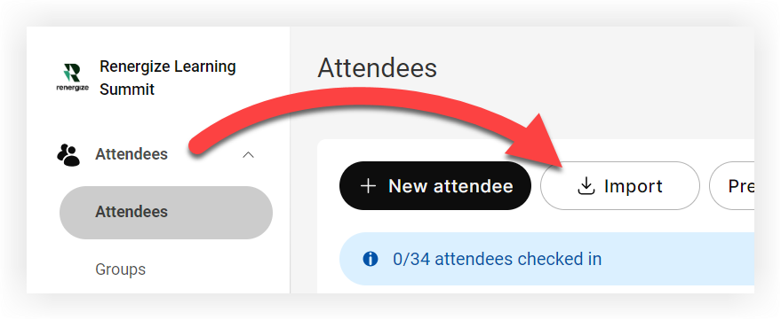 The import button on the Attendees page.