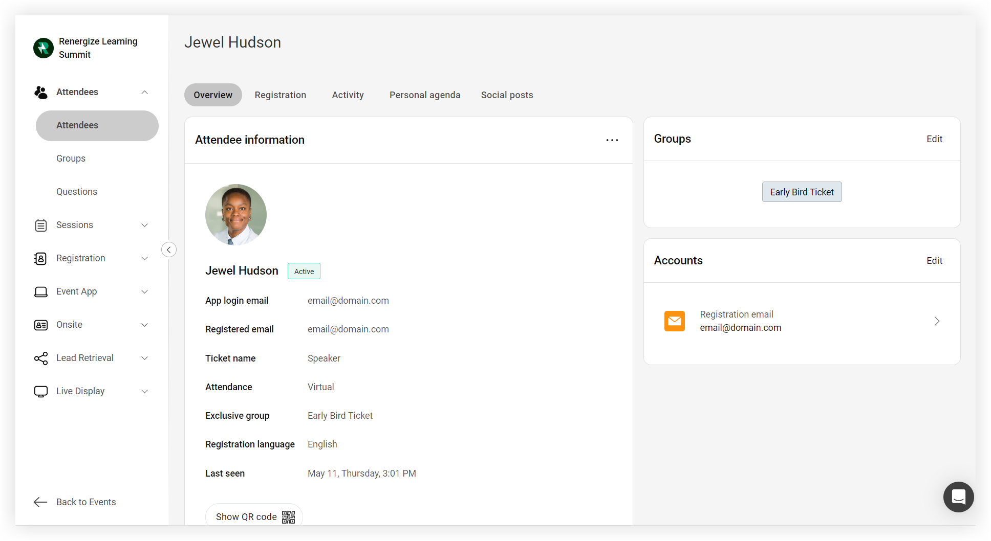 An attendee's overview tab.