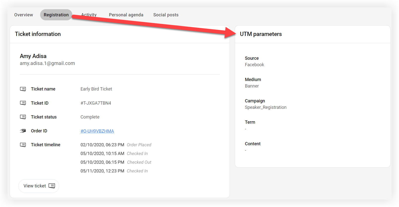 The UTM Parameters section on an Attendee profile.
