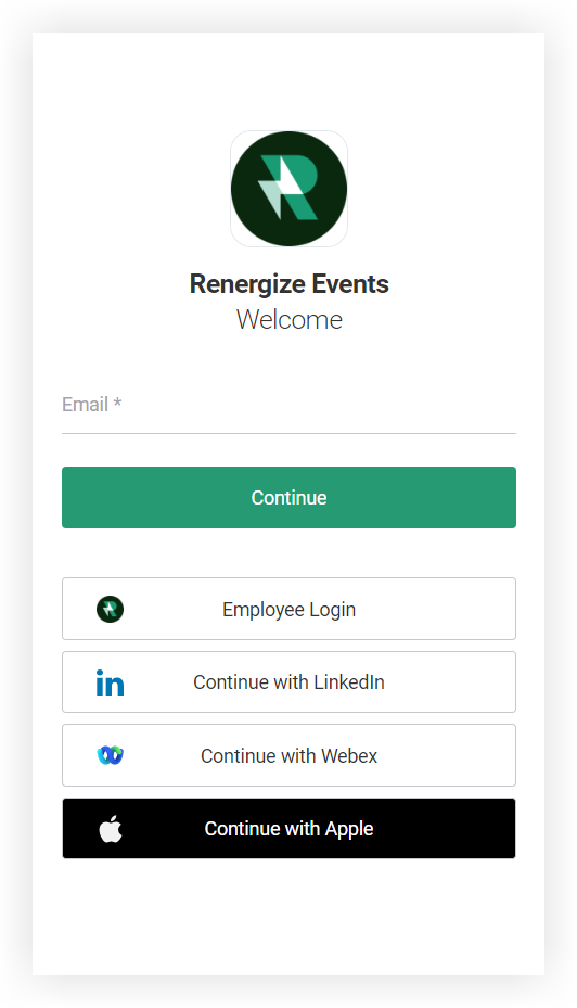 A Branded App's login page. All log in options are visible.