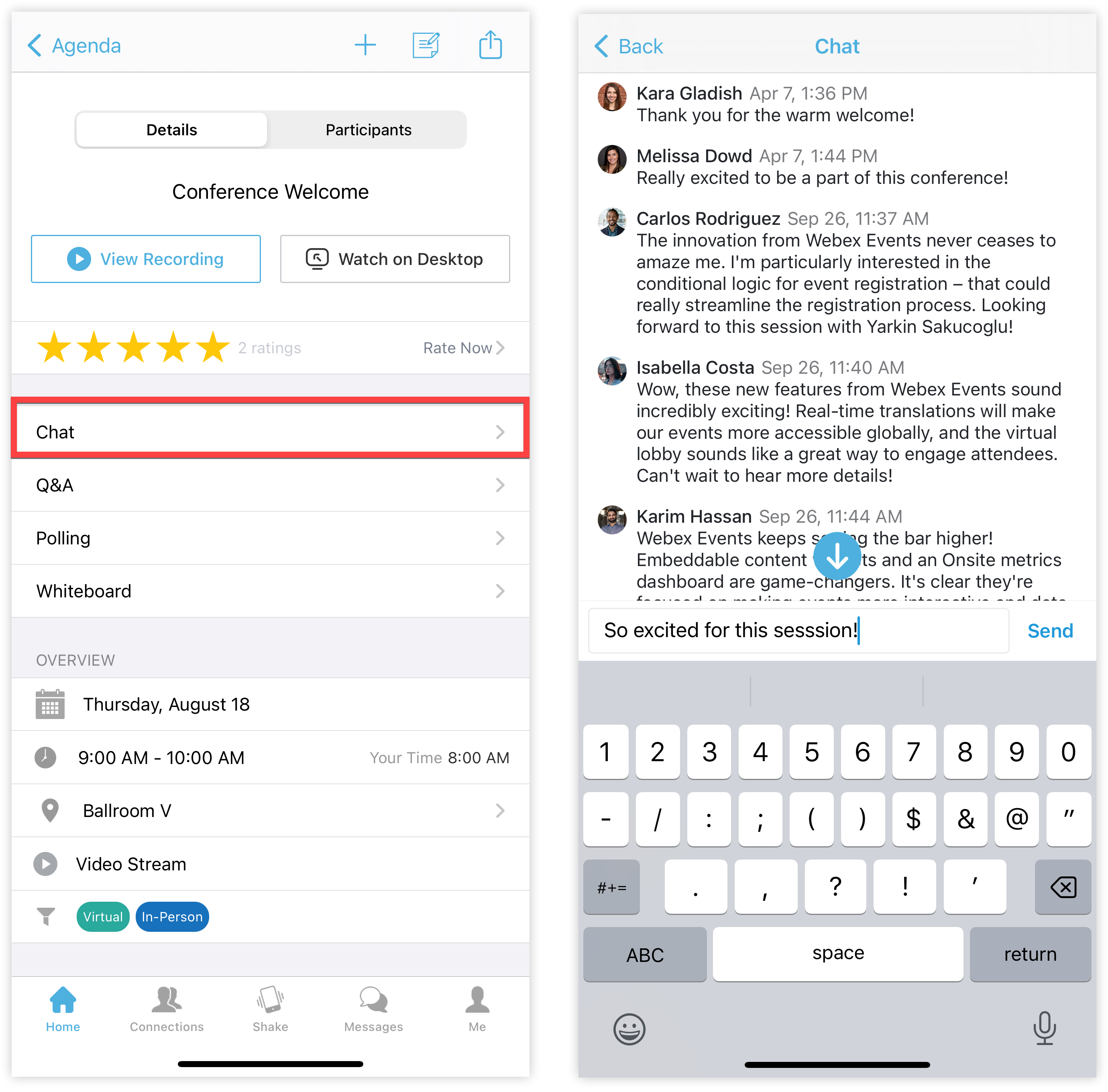 Chat for a Session on the Mobile App.