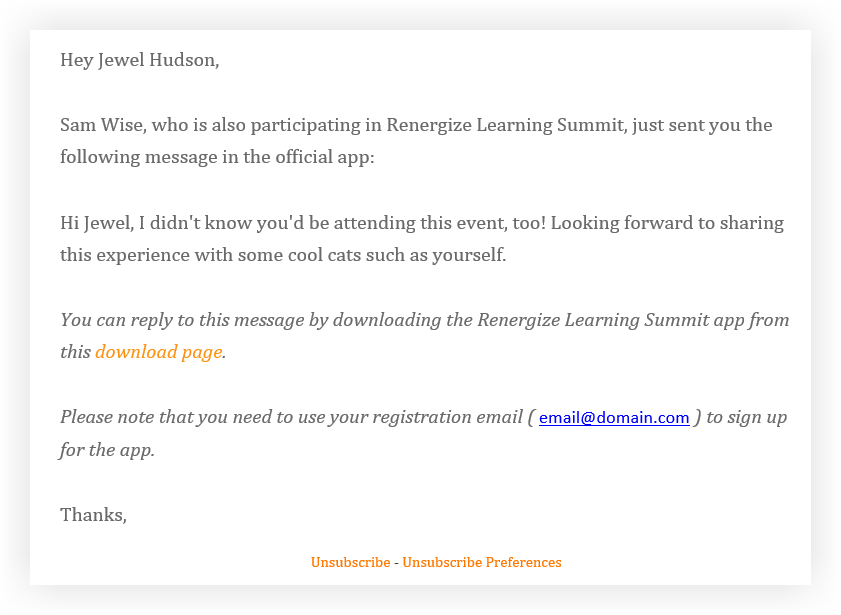The email an attendee receives when someone sends a contact request.