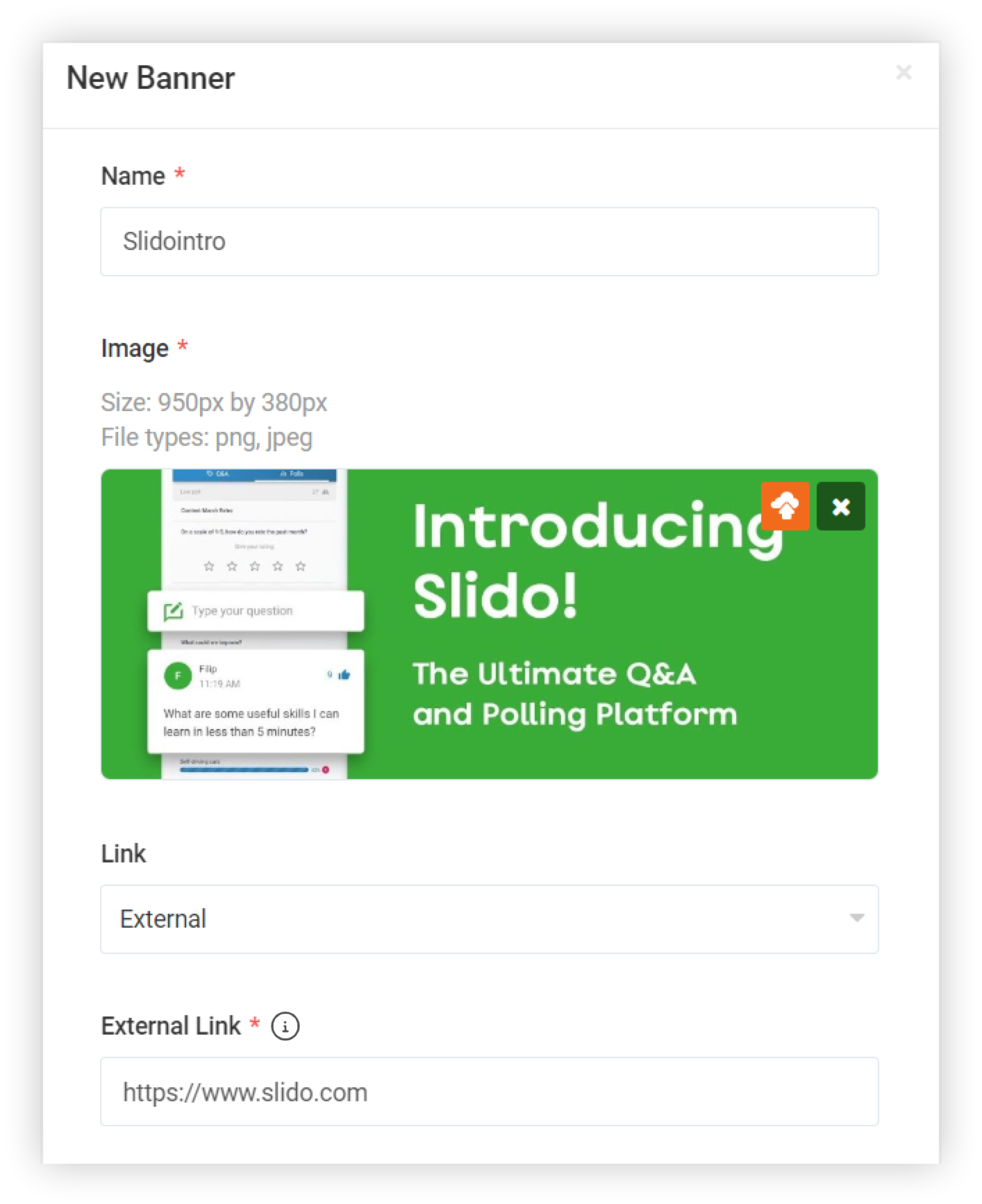 The New Banner modal.