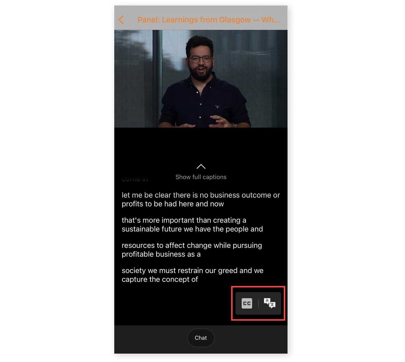 The Closed Captions language menu on the Mobile App.