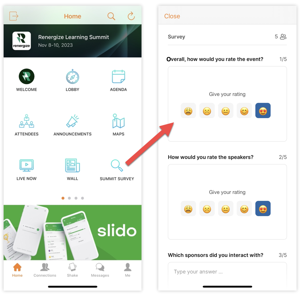 A stand-alone Slido survey feature on the Mobile App.