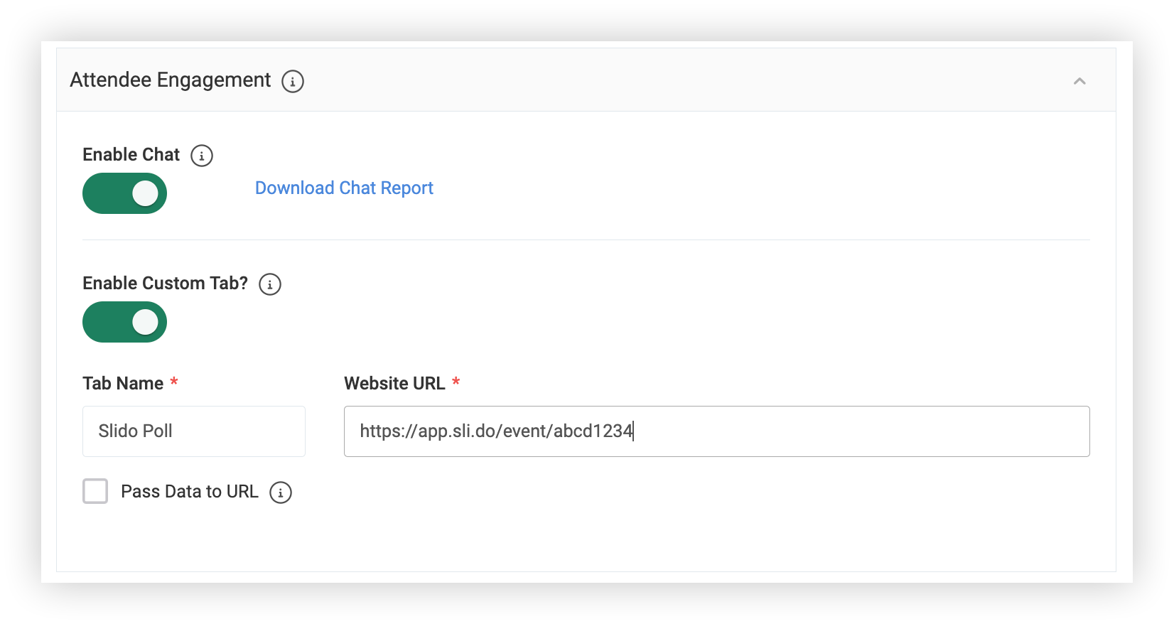 The Attendee Engagement section in the Edit modal.
