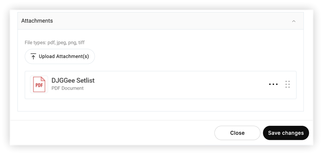 The Attachments section in the New Item modal.