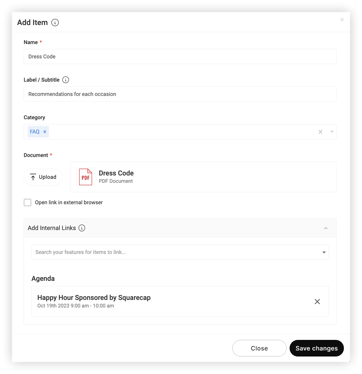 The Add Item modal.