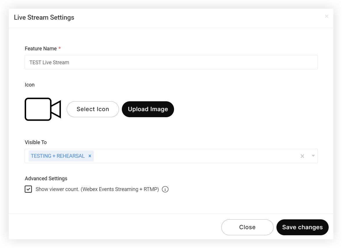 The Live Stream Settings modal.