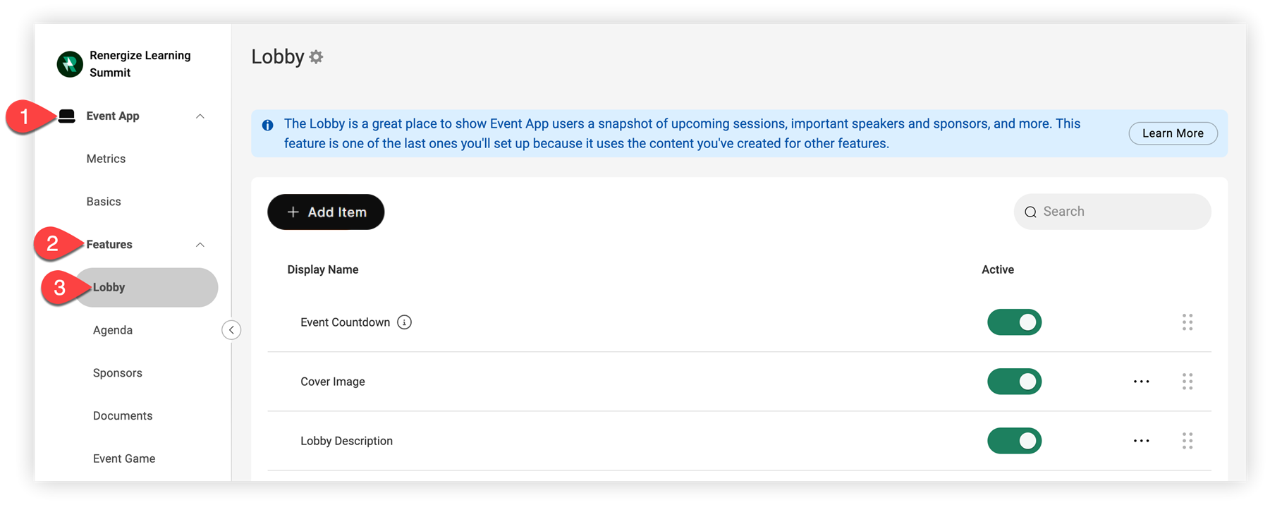 The Lobby feature page in the platform.