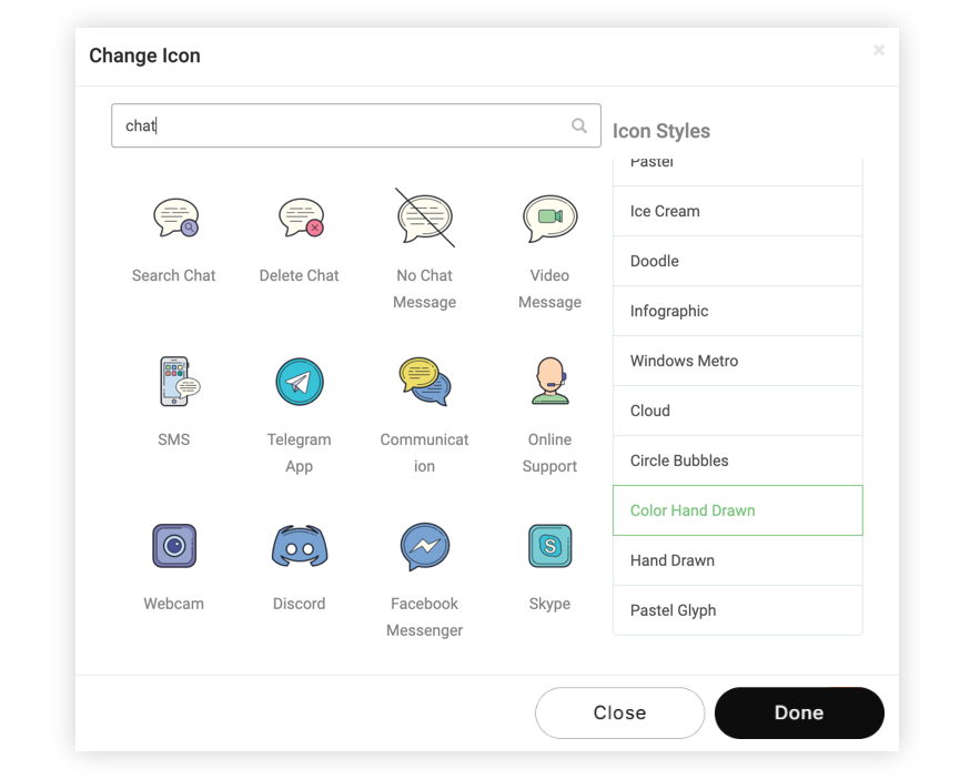 The Change Icon modal.