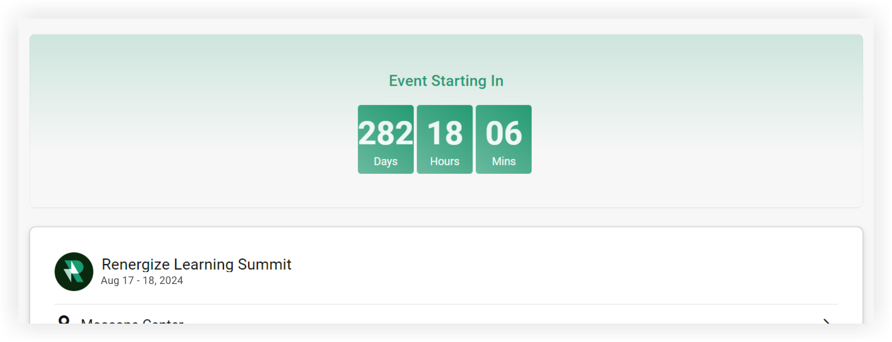 The Event Countdown module in a Web App showing the days, hours, and minutes until the event starts.