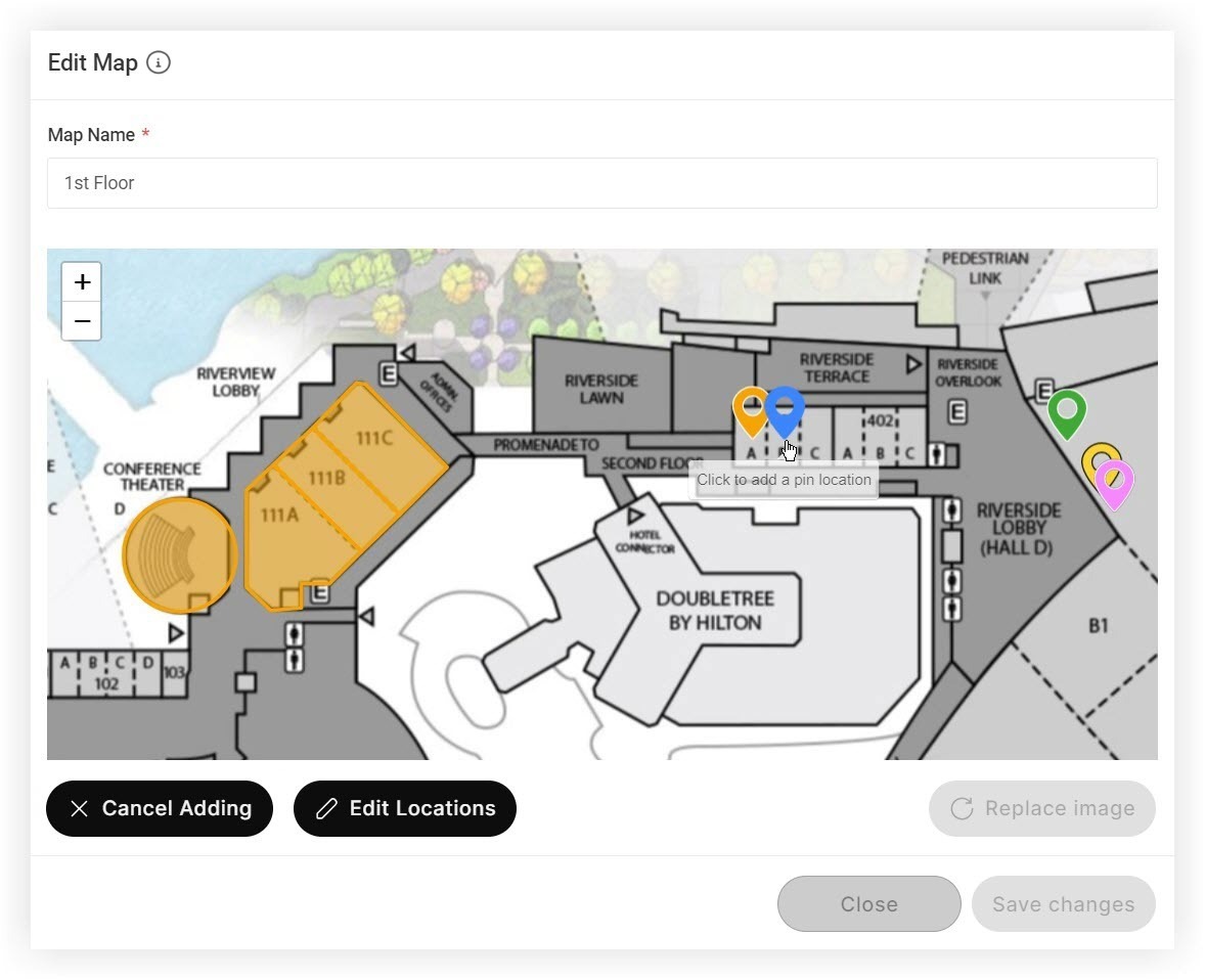 A user adding a pin to a location.