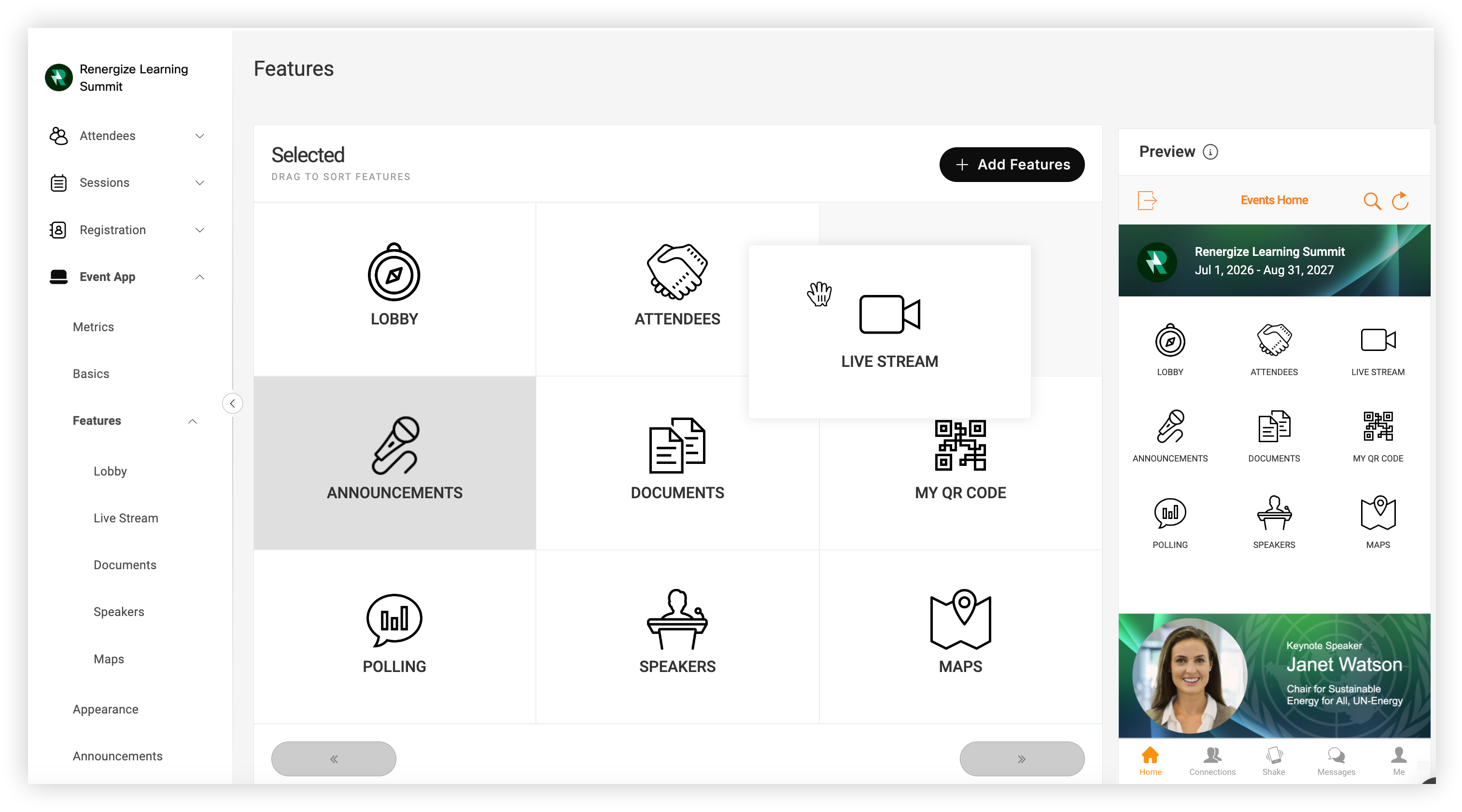 clicking and dragging a feature to reorder it in the Selected features panel.