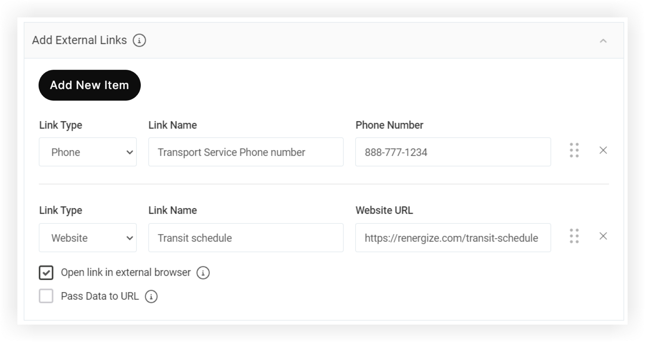 The External Links section.