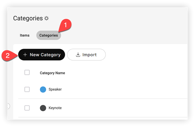 The New Category button on the Categories tab.