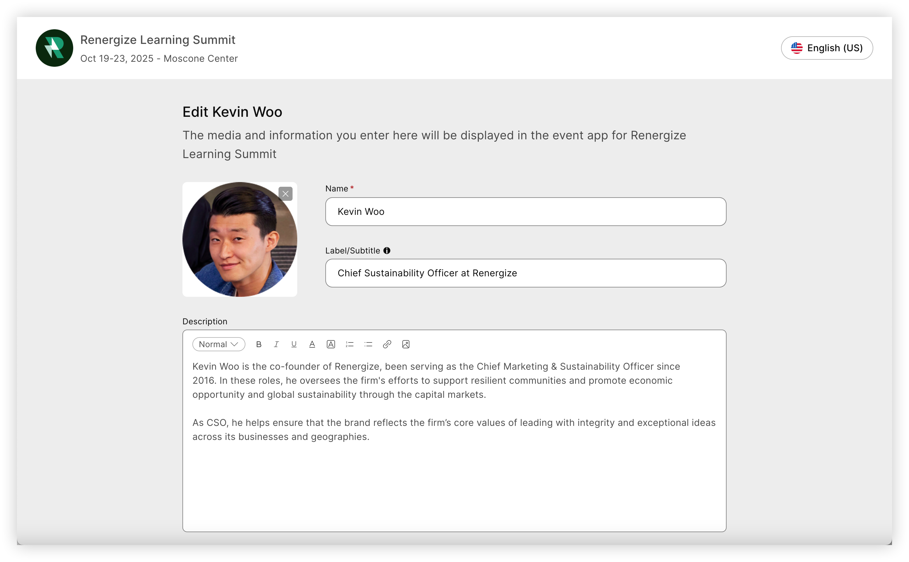 A collaboration form for a speaker.