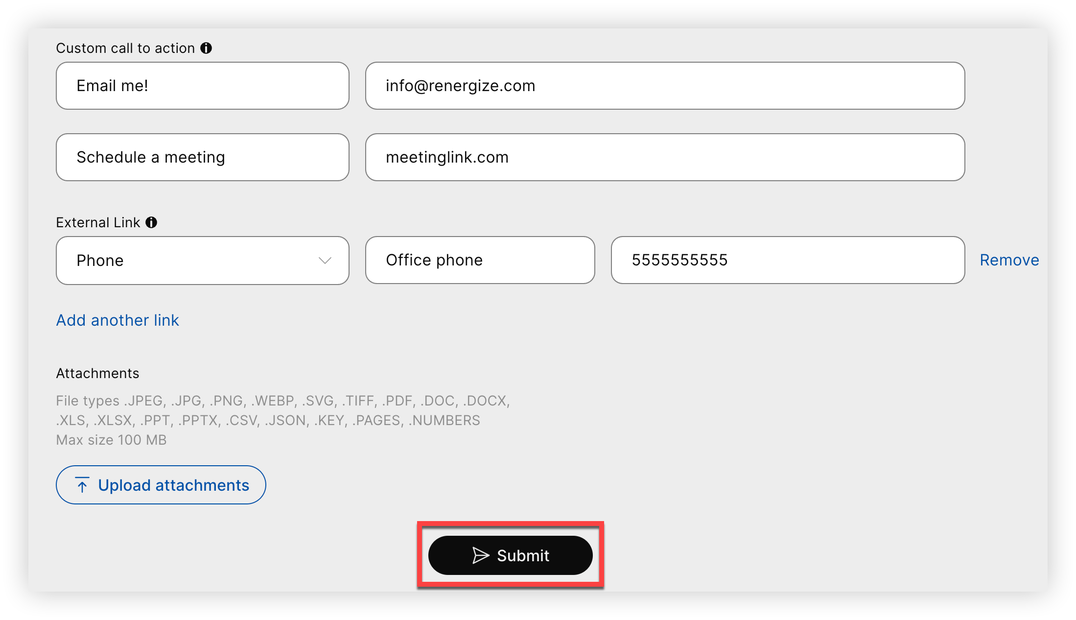 The Submit button on a collaboration form.