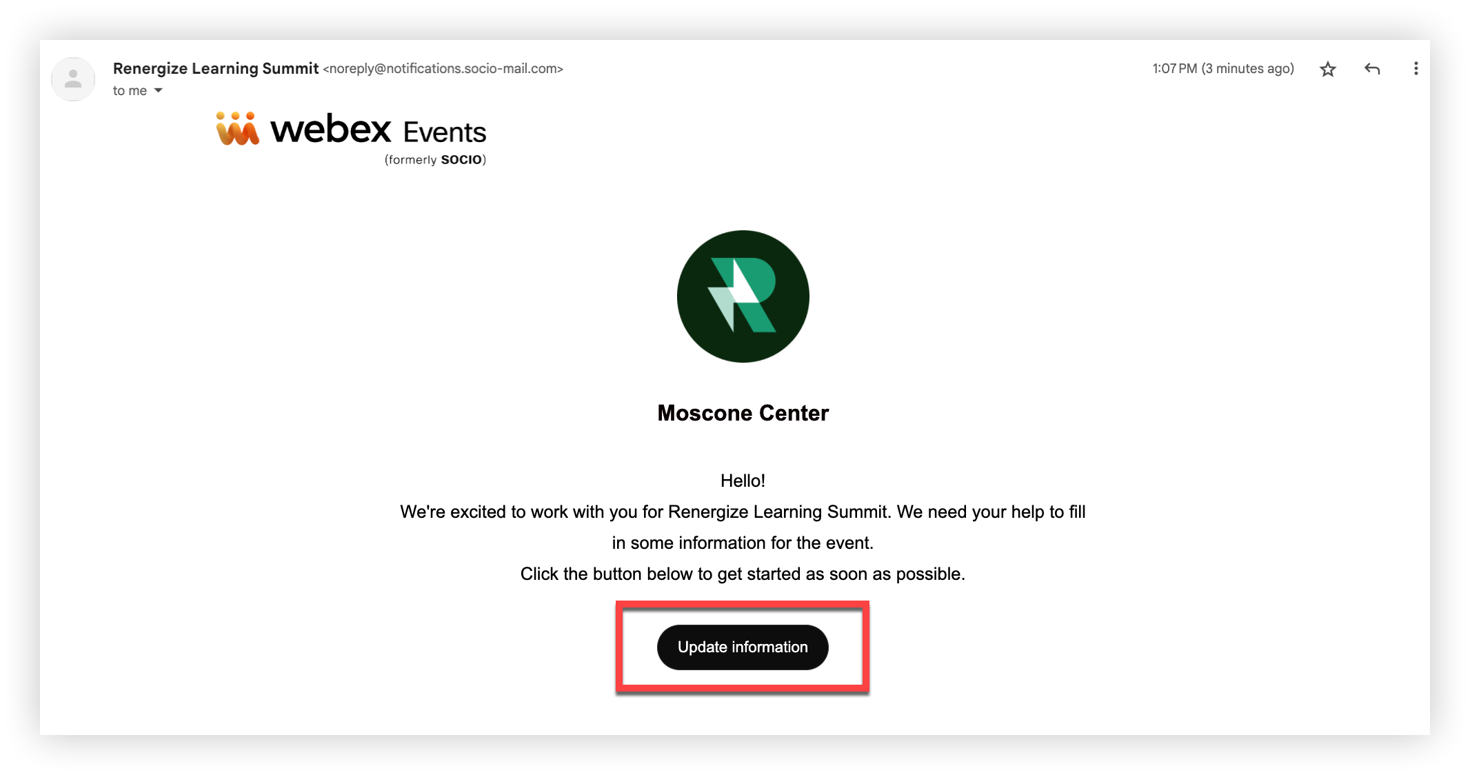 The Update information button in the collaboration invitation email.