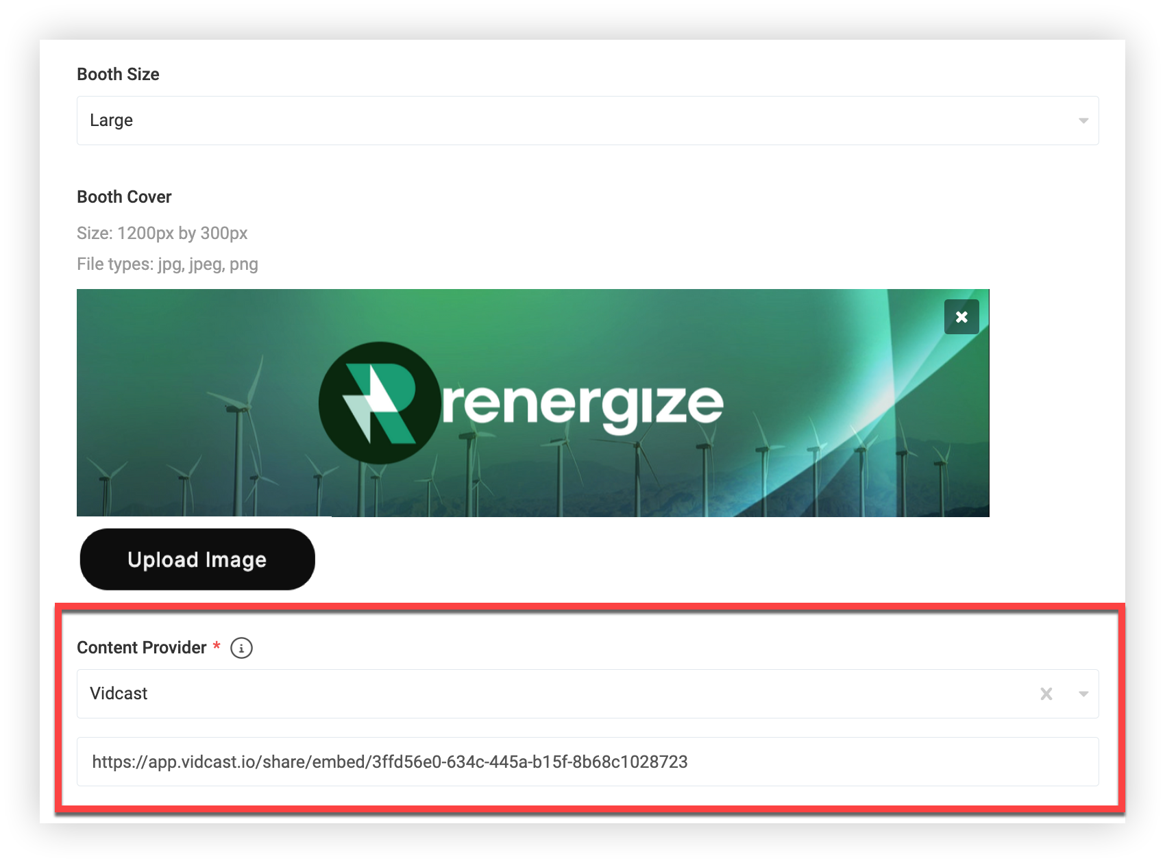 Vidcast selected as the Content Provider in the Edit Item modal.