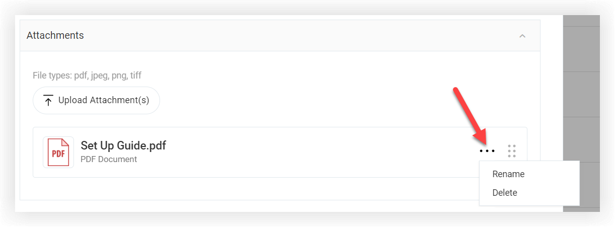 The Attachments section of the Edit Session modal.