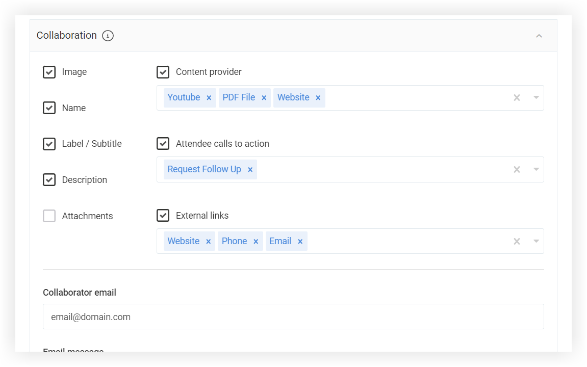 The Collaboration section of the new Sponsor modal.