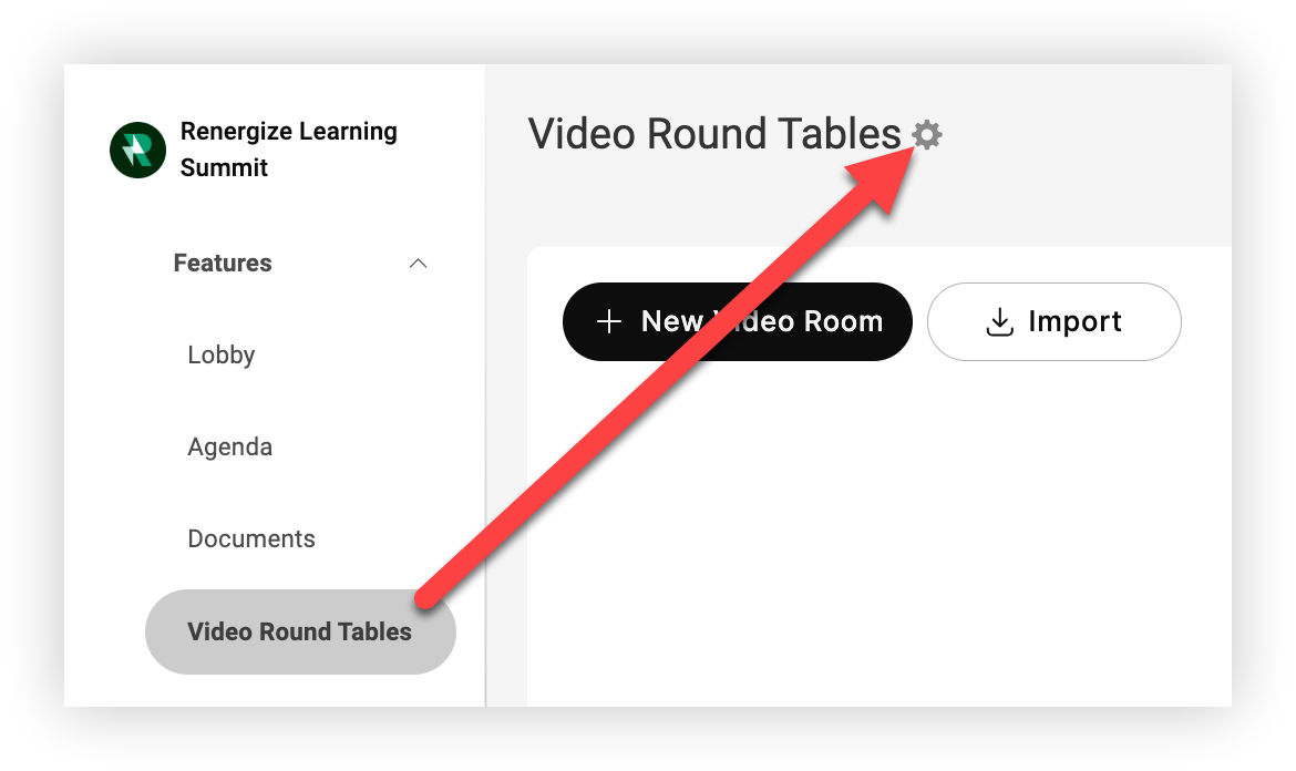 The Video Rooms feature settings icon.