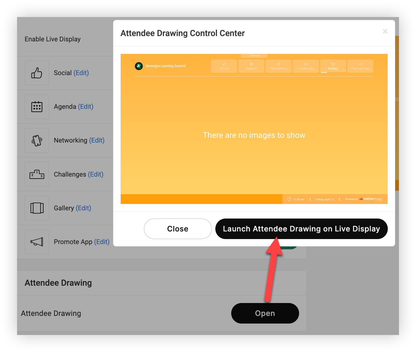 The Attendee Drawing Control Center.