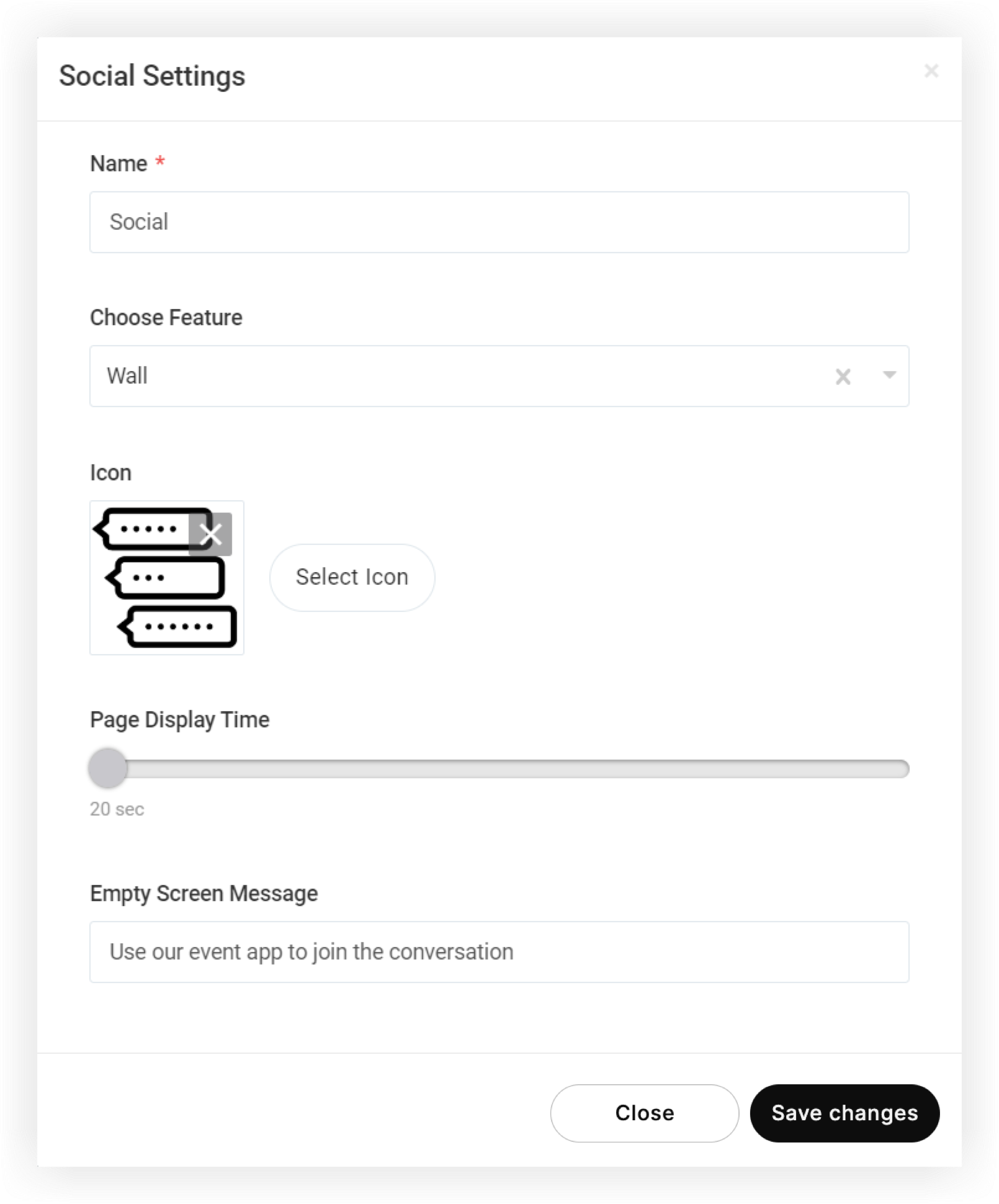 The Social Settings modal.