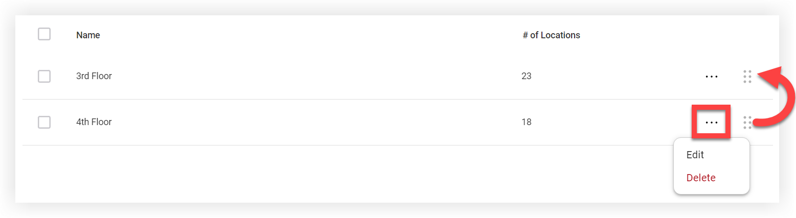 Rearranging Map items with the six-dot cluster, and the settings icon.