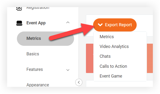 The Metrics option under Event App in the Event navigation bar.