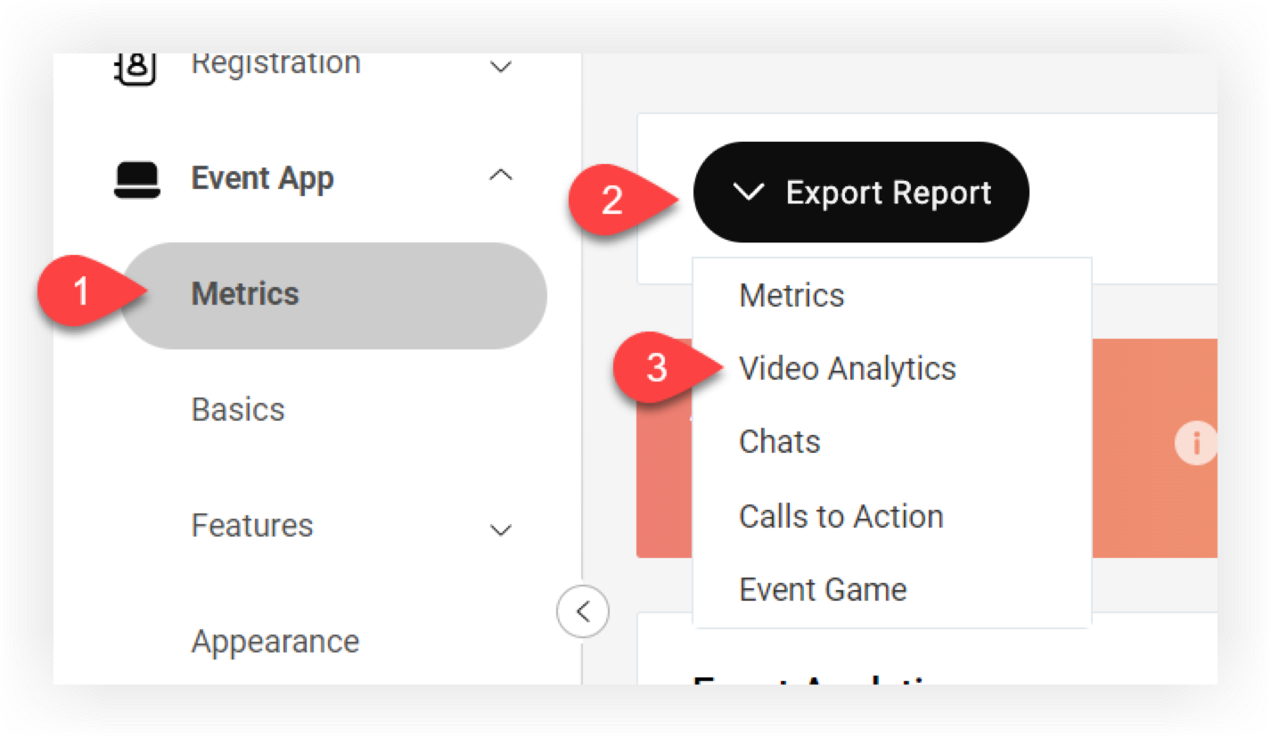 The Video Analytics option in the Export Report drop-down.