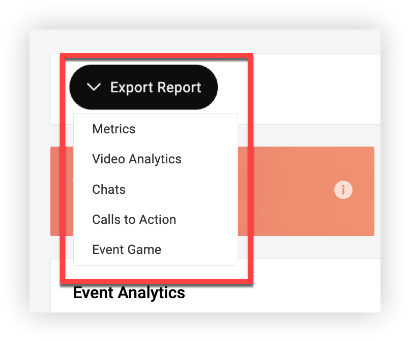 The Export Report button. The button is expanded to reveal the options.