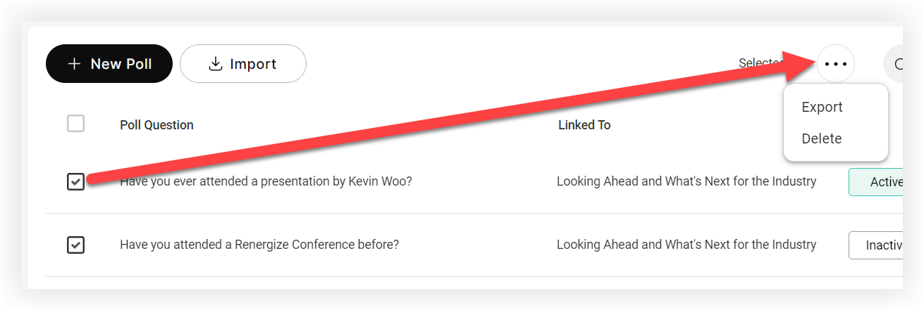Several Polls selected on the Polling tab. The three dot icon is expanded.