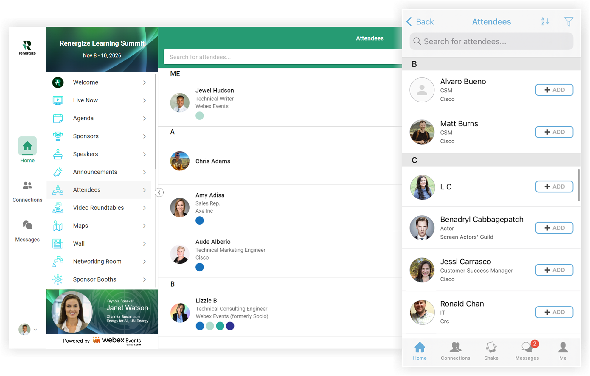 The Attendees feature in the Web App and Mobile App.