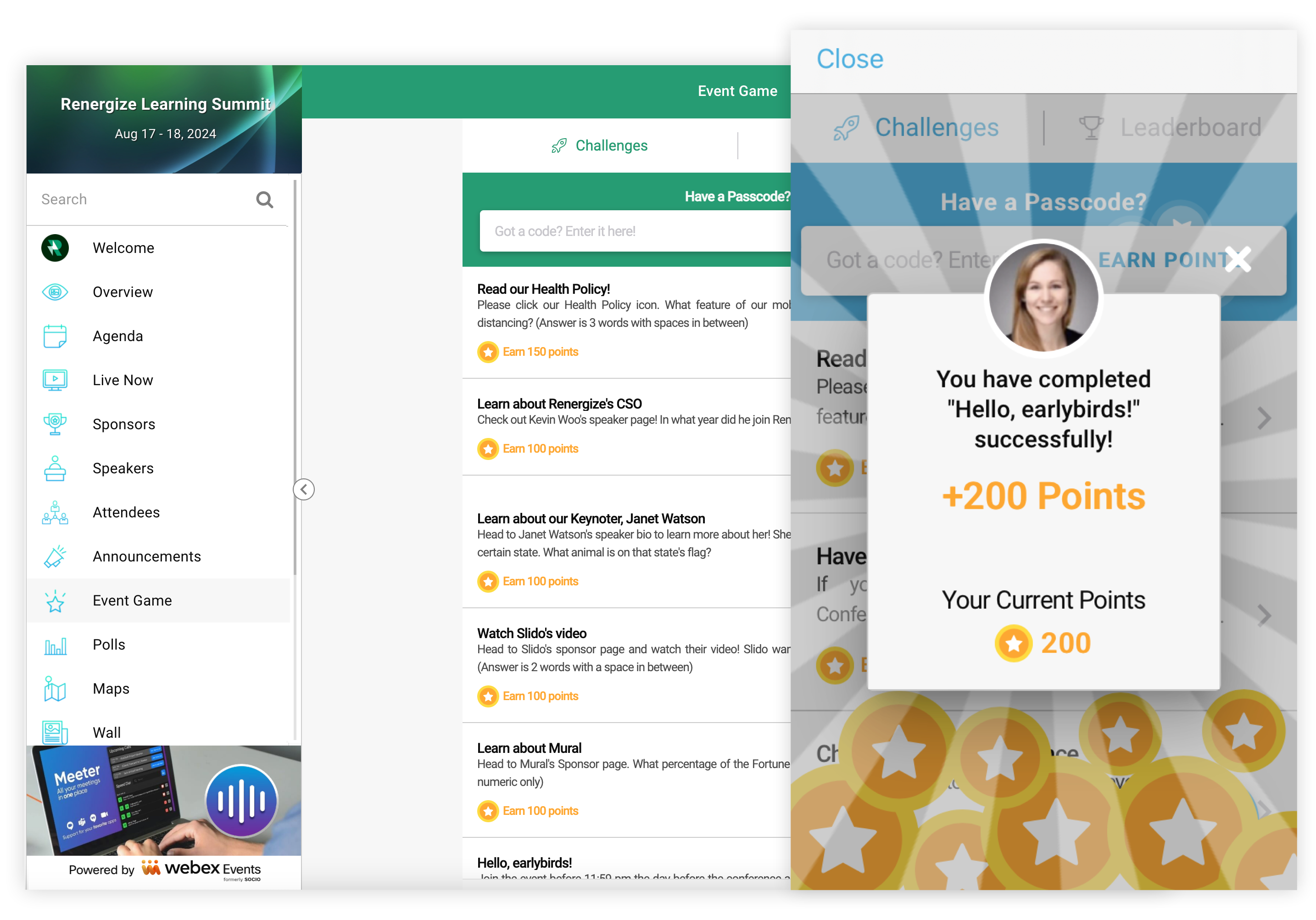 The Event Game on the Web App and Mobile App.
