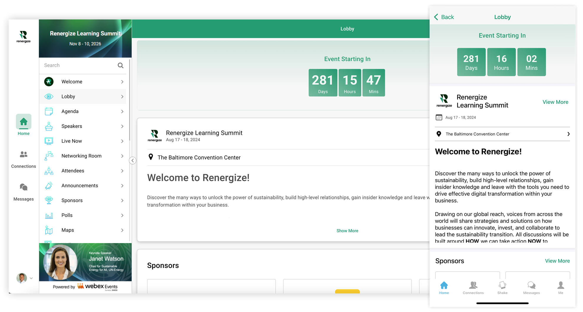 The countdown and description modules on the Web App and Mobile App.