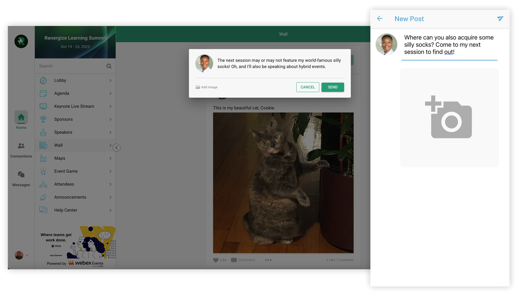 A user posting to the Wall on the Web App and Mobile App.