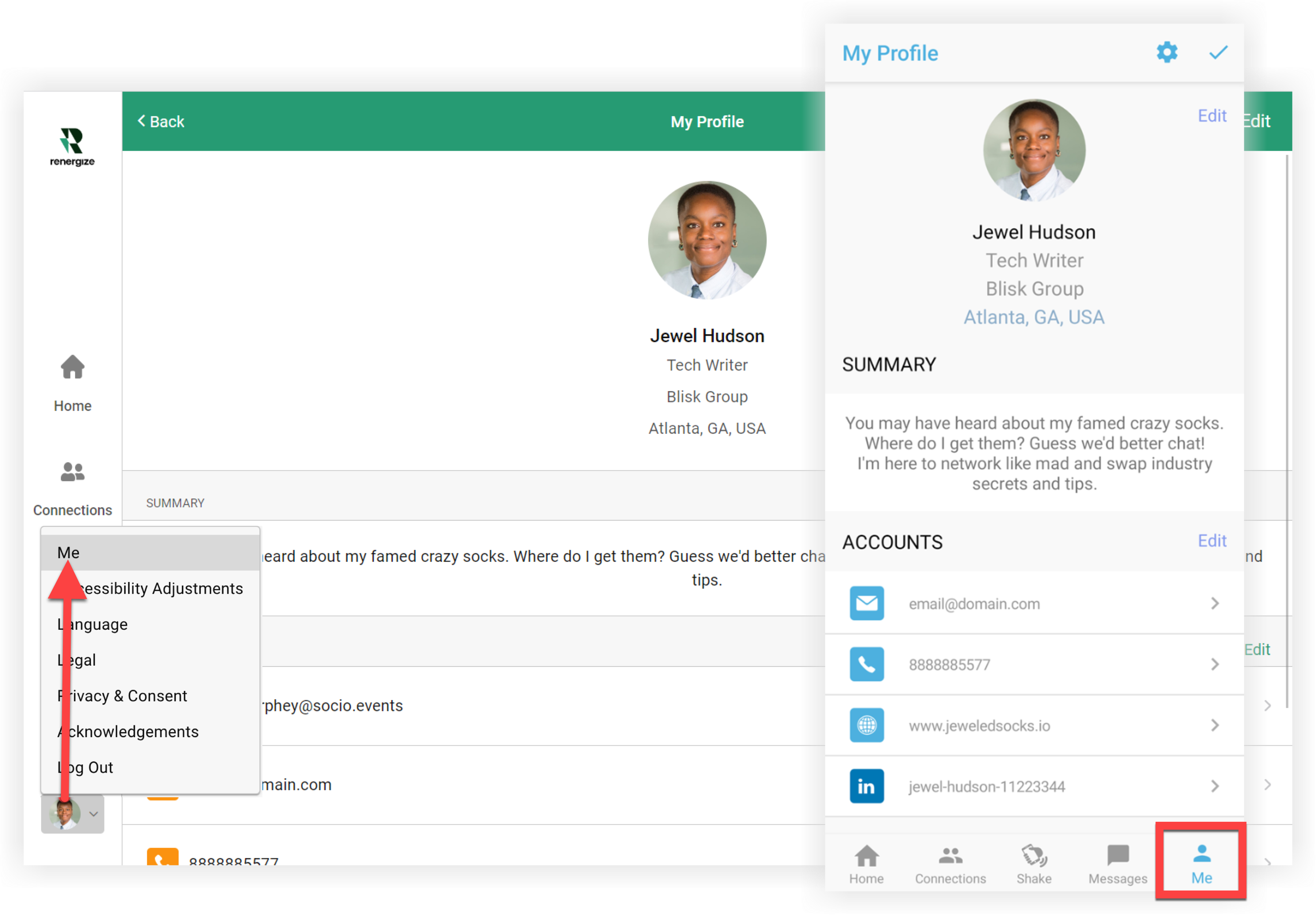 A user's profile in the Web App and Mobile App.