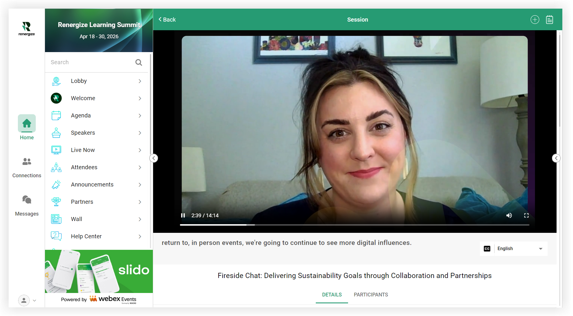 Pre-recorded video playing in an Agenda session.