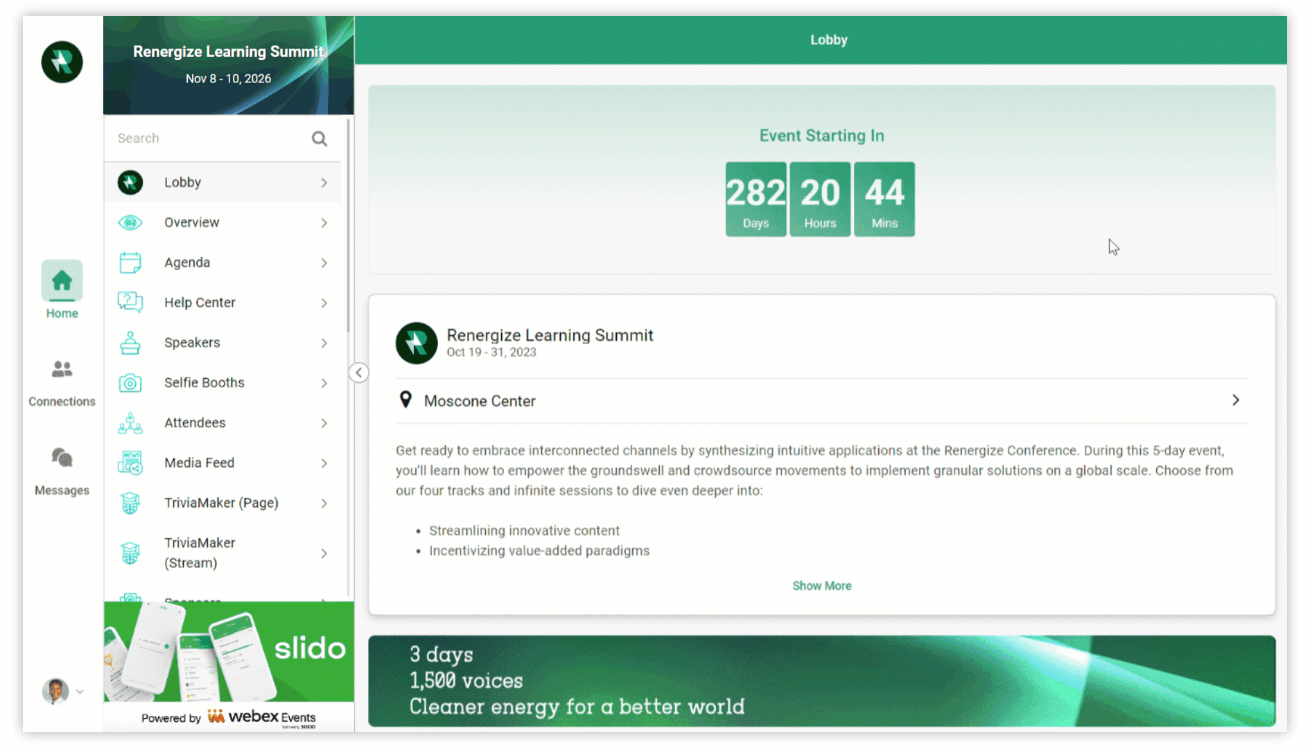 Animated GIF showing a user scrolling through the Lobby in the Web App.